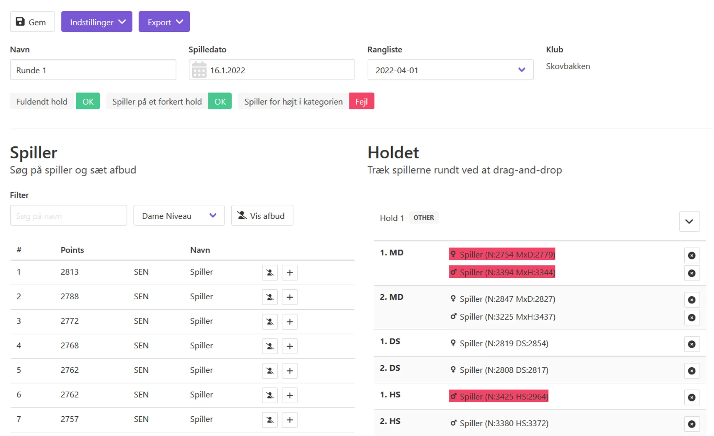 Nembadminton team planning interface